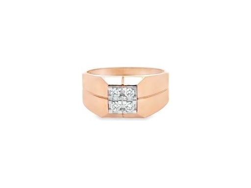 18K Rose Gold Men's Ring with Natural Round Diamonds in Geometric Setting